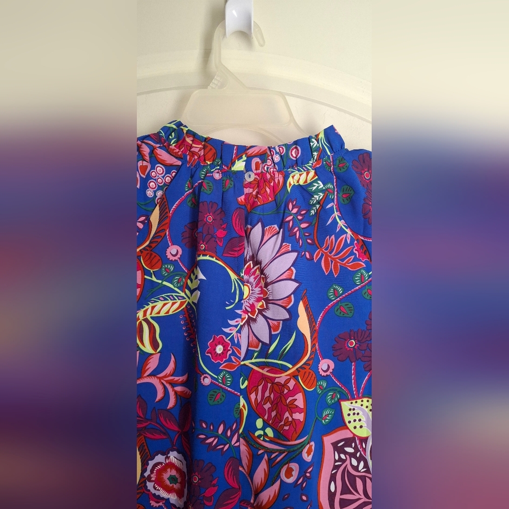 Jodifl Flower Print Bubble Sleeve Top L ART MAXIMALIST FORMAL PARTY - Picture 10 of 12